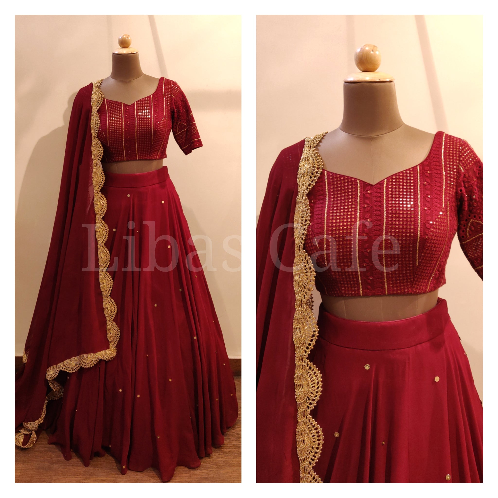 Maroon Lakhnavi Lehenga